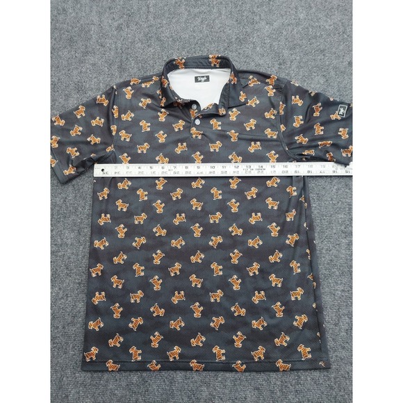 Waggle Polo Shirt Mens SMALL Black Tiger Striped Goat Allover Golf Performance - Picture 7 of 11